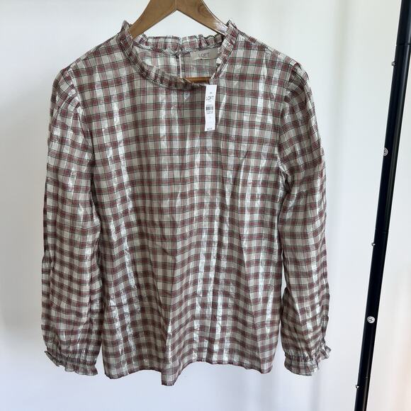 LOFT Tops - NWT Loft Womens Shirt Size Large Plaid Sparkle Classic Dressy Holiday‎ Christmas